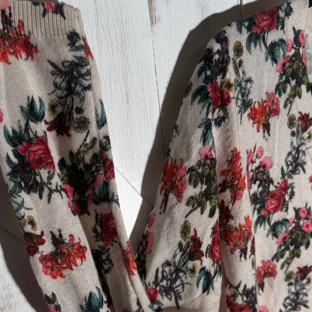 Floral Cashmere Cardigan Sweater - Picture 3 of 7